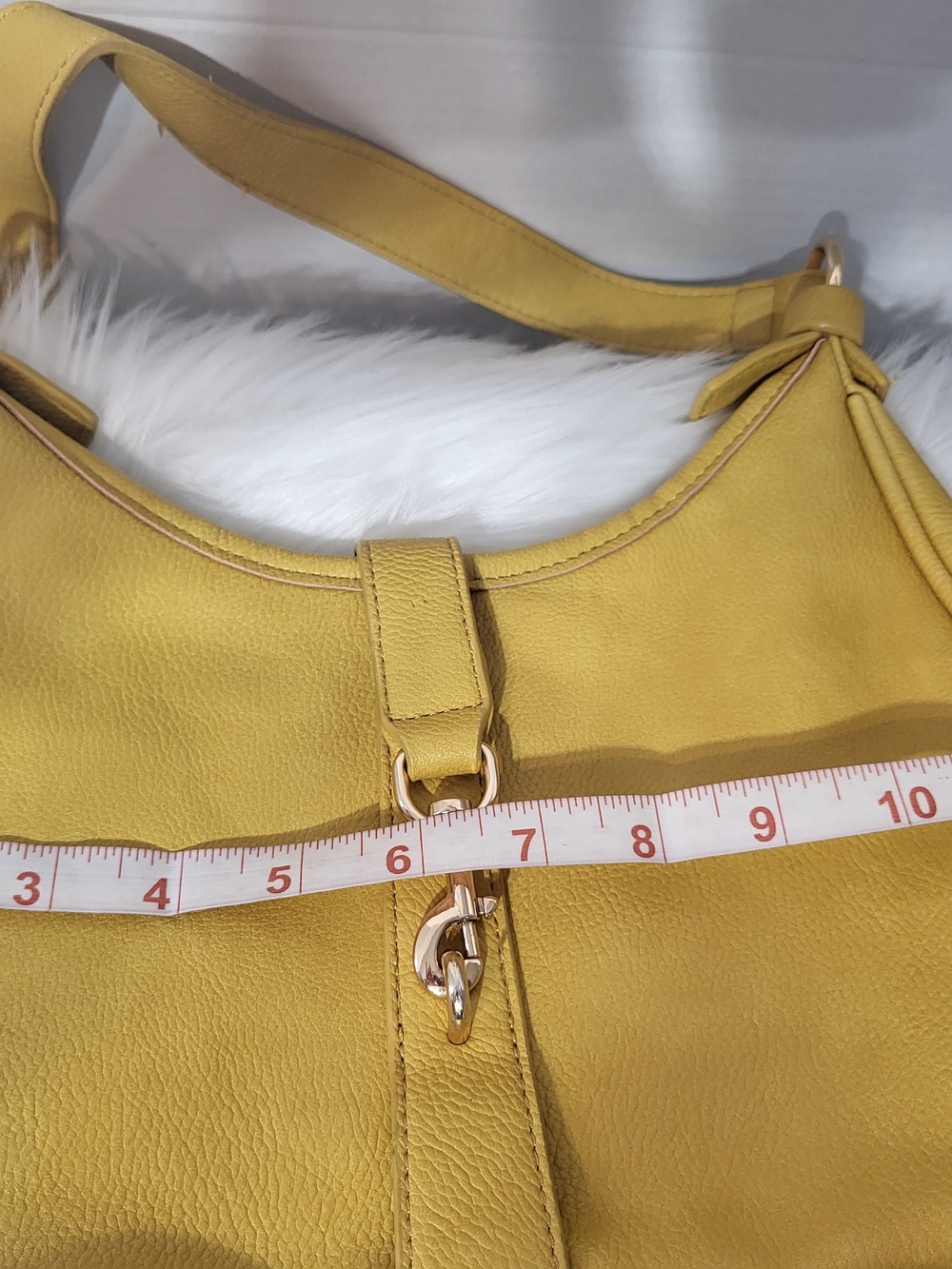Mustard Yellow Leather Shoulder Bag with Front Strap - Picture 5 of 6